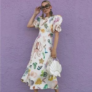 Alemais Adella Atlantis Linen Midi Dress